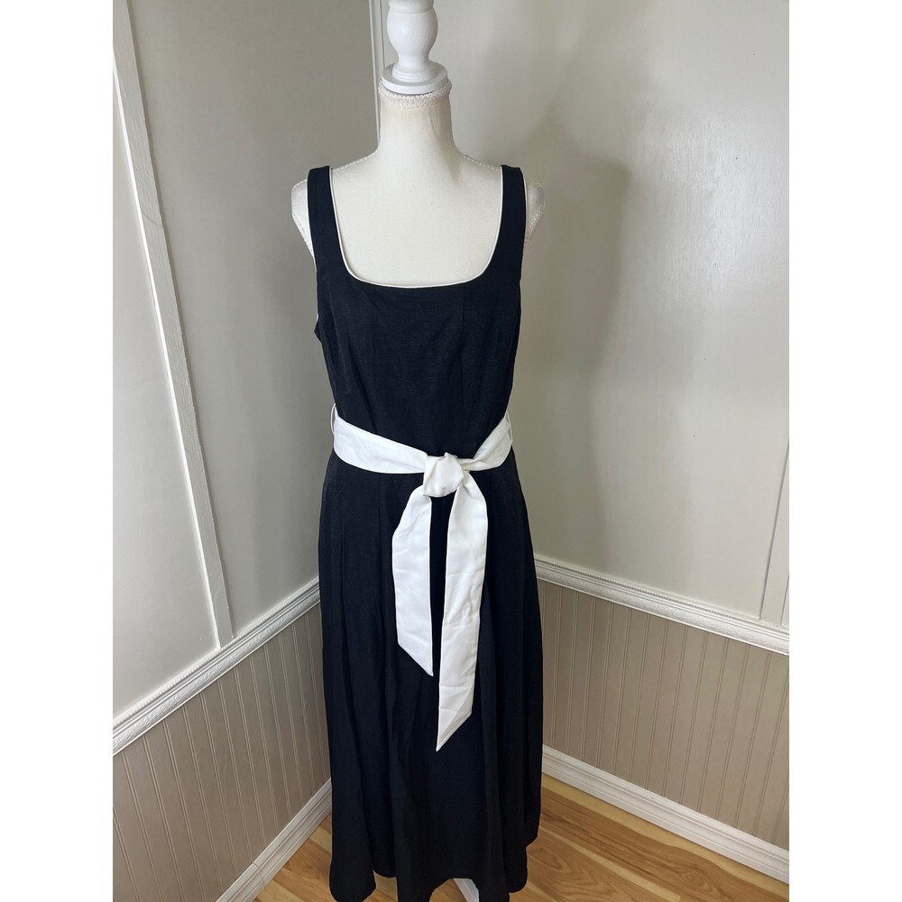 Karl Lagerfeld Paris Black White Square Neck Belted Maxi Dress Size 10